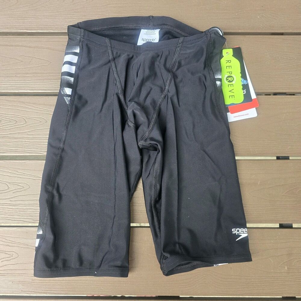Speedo ProLT Boy's Grey Black Splice Swim Compression Jammer Shorts Sz 26 New